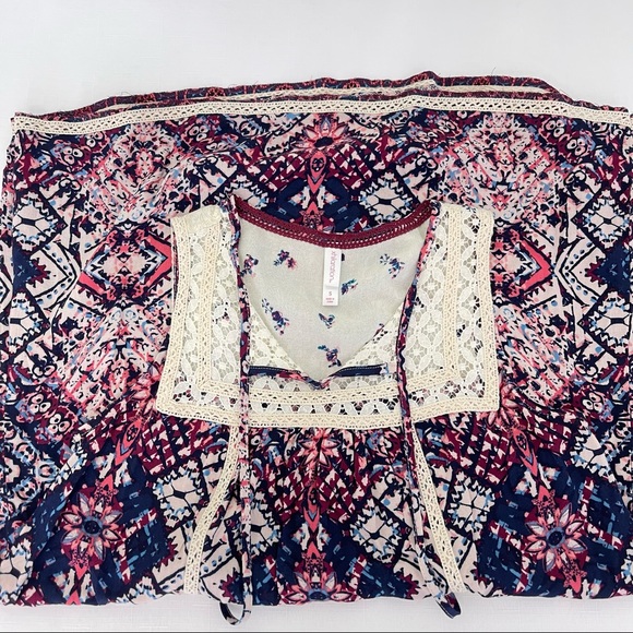 XHILARATION tunic top Aztec vibrant boho lace sleeveless long shirt S purple - Picture 6 of 8